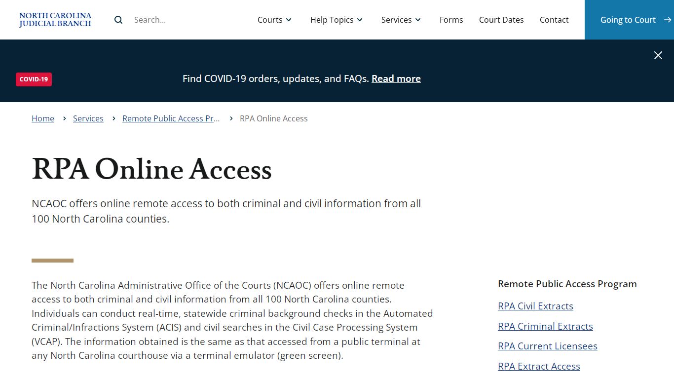 RPA Online Access | North Carolina Judicial Branch - NCcourts